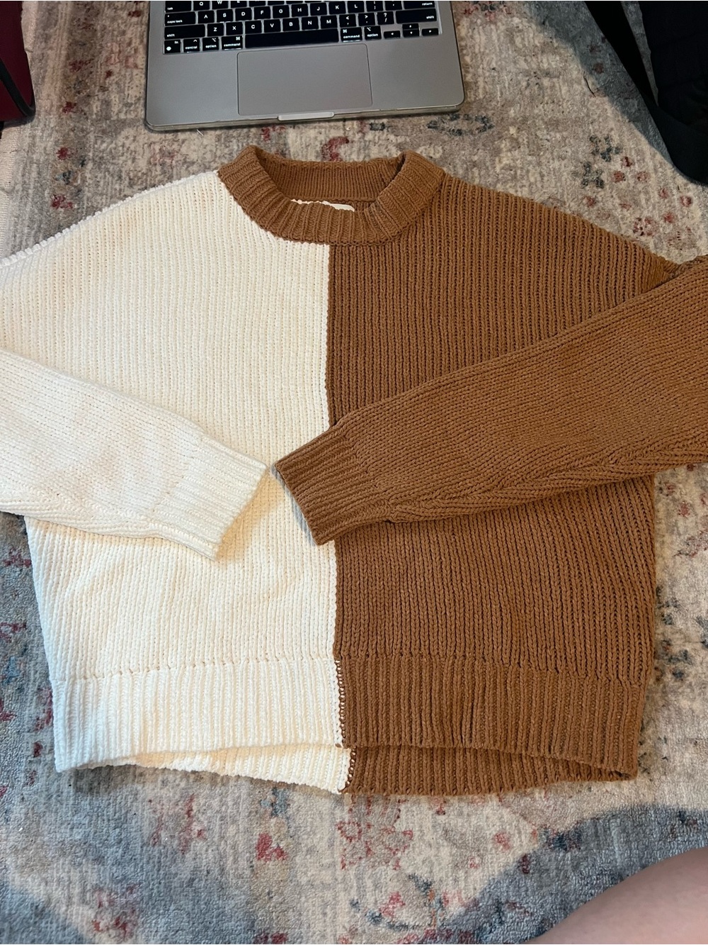 Abercrombie & Fitch Cream and Camel Colorblock Knit Sweater